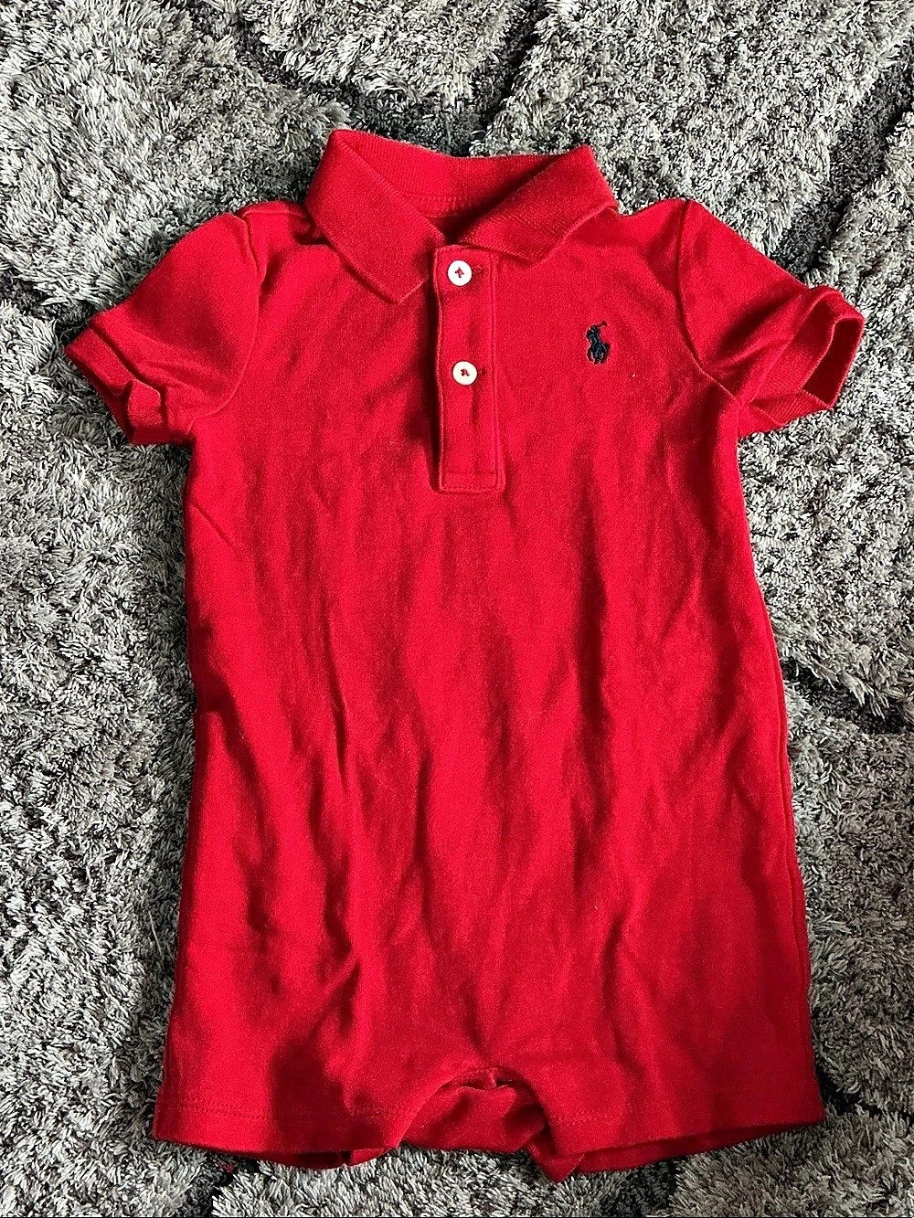 Ralph Lauren Cotton Mesh Polo Romper Baby 9M Red